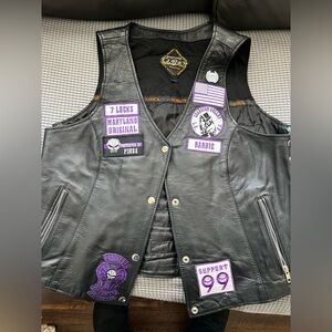 Ladies Black Leather Motorcycle Vest with Patches size XL